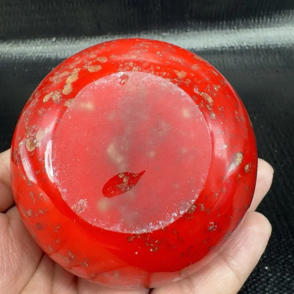 Pier 1 Chunky Heavy Art Glass Bud Vase Round Bottom Red With‎ Flecks Glass Vase